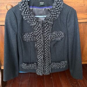 J. Crew Women's Black Blazer with Textured Accents 100%Wool